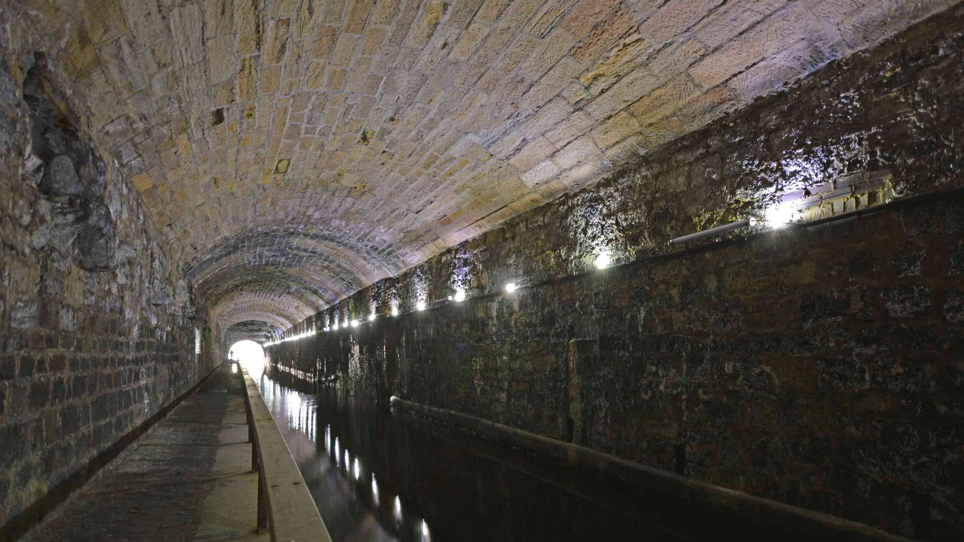 Masonry section of the tunnel with the functional white LED layer