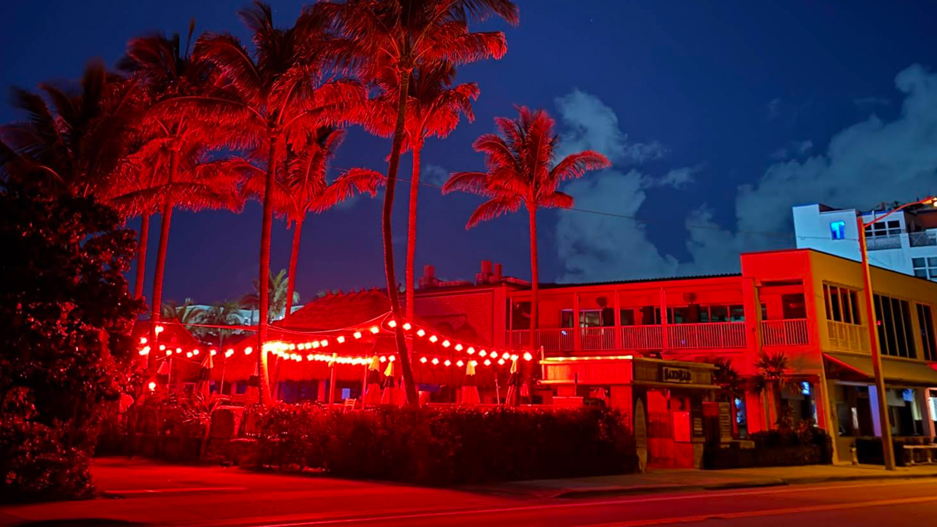 MaxiRGBW Large Globe festoon canopy at Sandbar Delray Beach